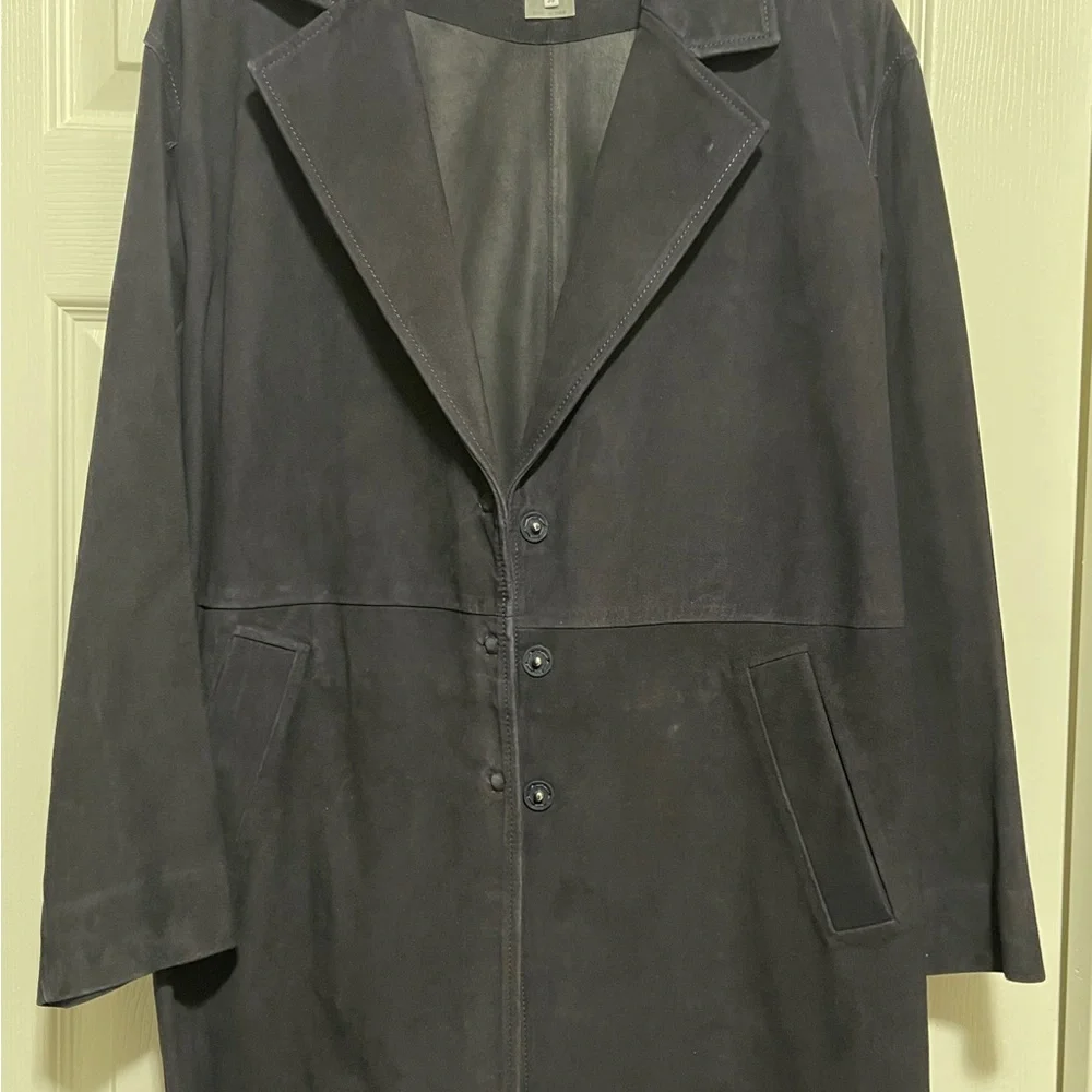 Gerard Darel Navy Gemma Suede Trench Coat with Mid-Thigh Length and Relaxed Fit - Picture 7 of 16